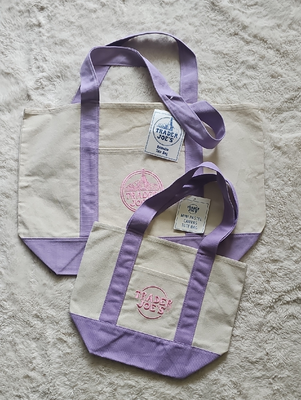NWT Viral Trader Joes Lavender Tote Bag set of 2